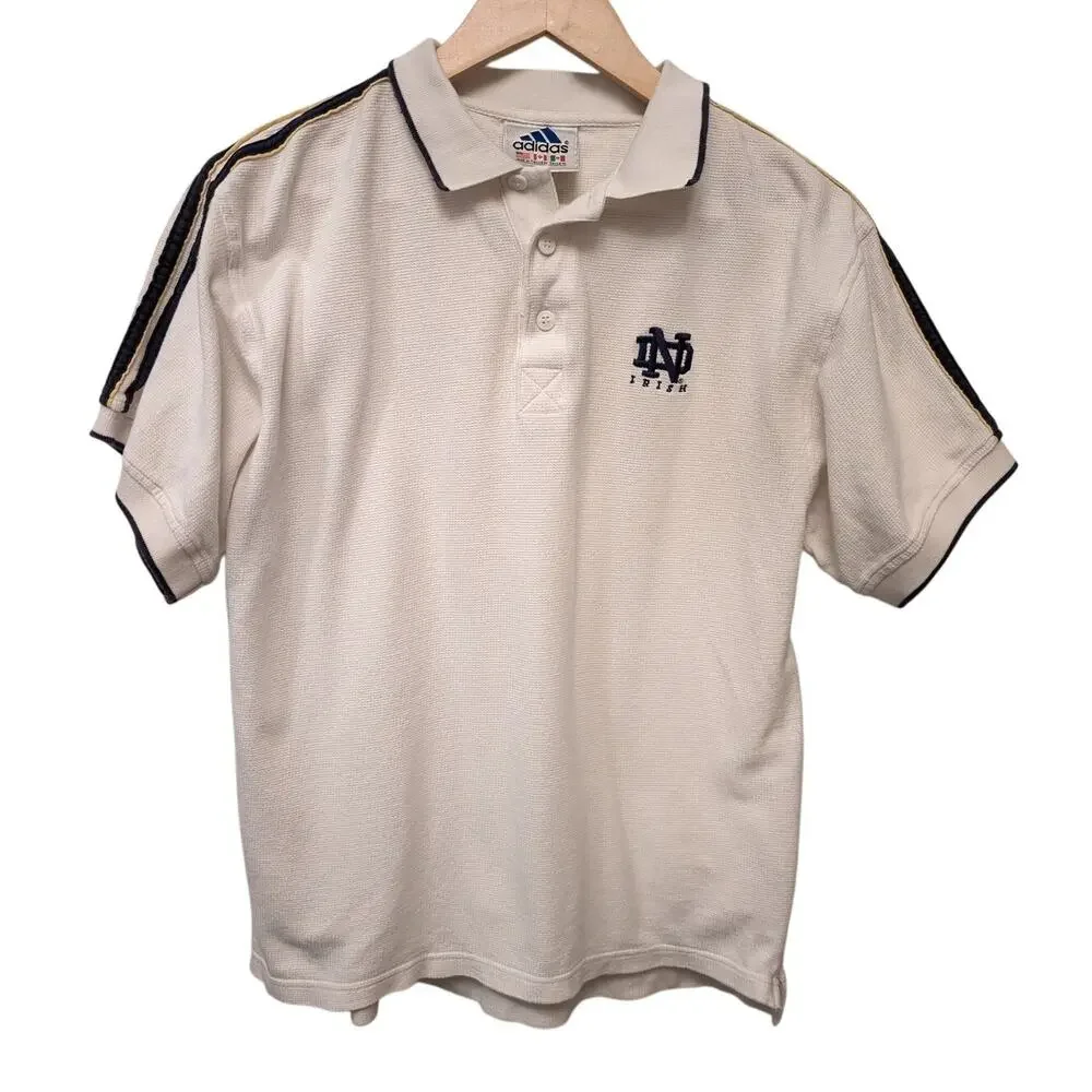 Vintage Adidas Notre Dame Irish Polo Shirt White‎ Stripe Detail Cotton